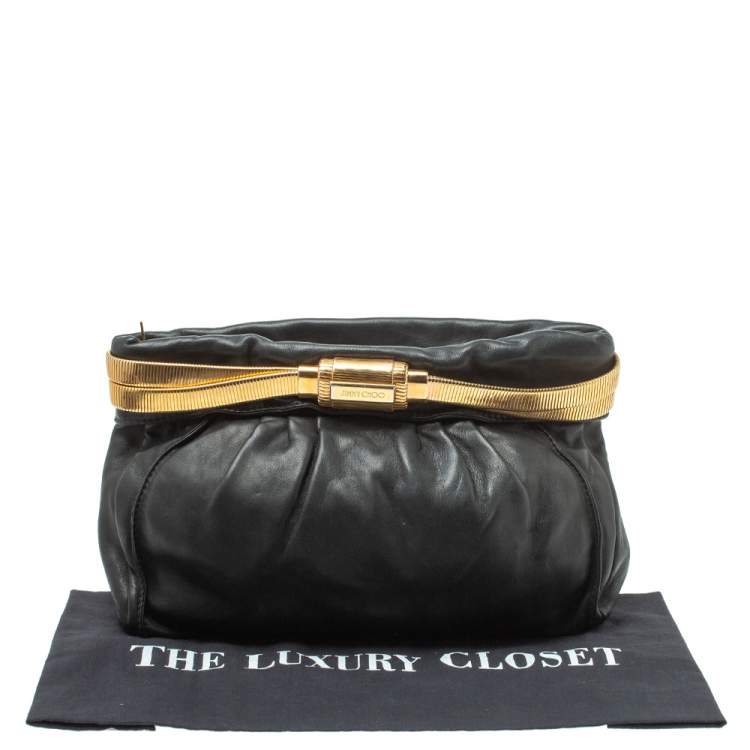 Pre Owned Jimmy Choo Black Leather Oversized Chain Zip Clutch