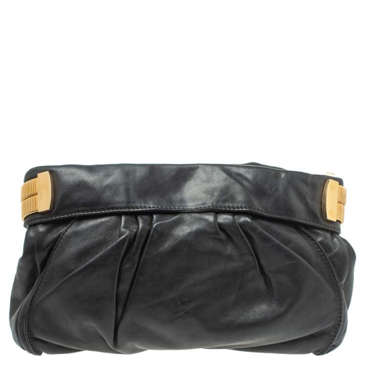 Pre Owned Jimmy Choo Black Leather Oversized Chain Zip Clutch