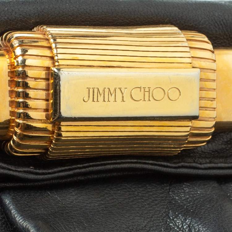 Pre Owned Jimmy Choo Black Leather Oversized Chain Zip Clutch