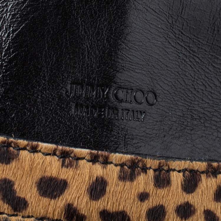 Pre Owned Jimmy Choo Beige/Black Leopard Print Calfhair and Leather Clutch
