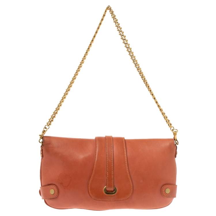 Pre Owned Jimmy Choo Orange Leather Tulita Chain Clutch