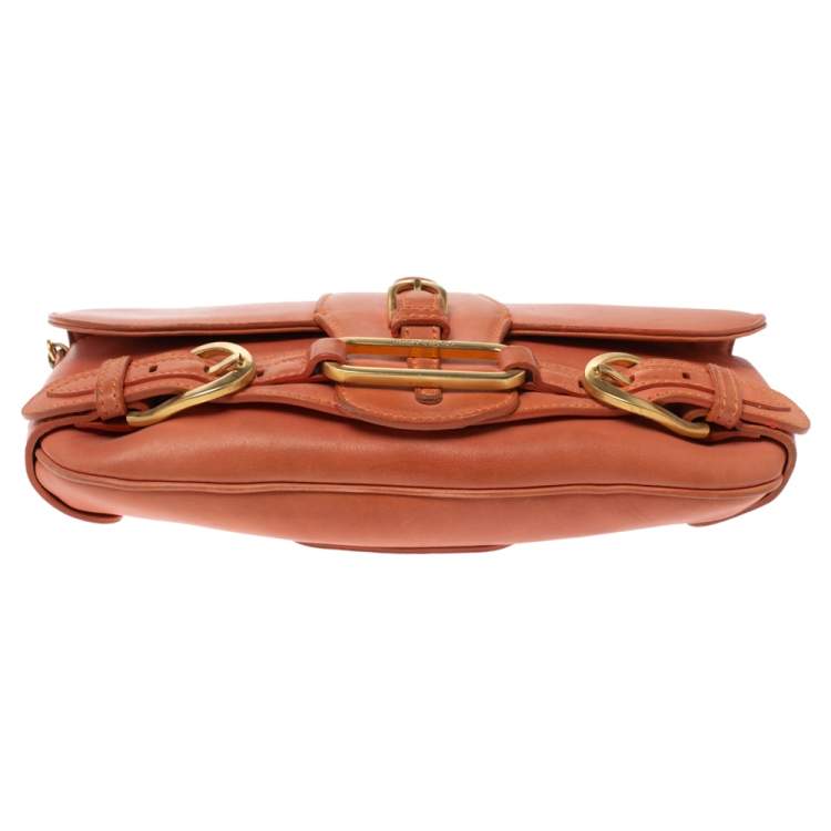 Pre Owned Jimmy Choo Orange Leather Tulita Chain Clutch