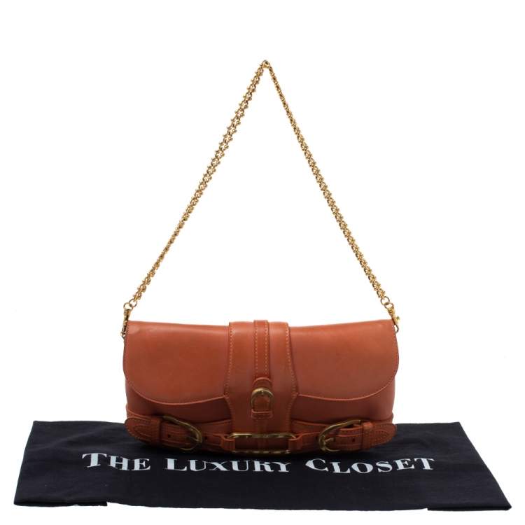 Pre Owned Jimmy Choo Orange Leather Tulita Chain Clutch