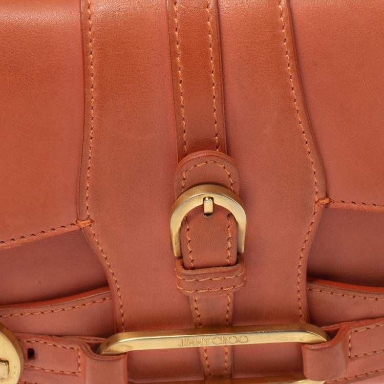 Pre Owned Jimmy Choo Orange Leather Tulita Chain Clutch