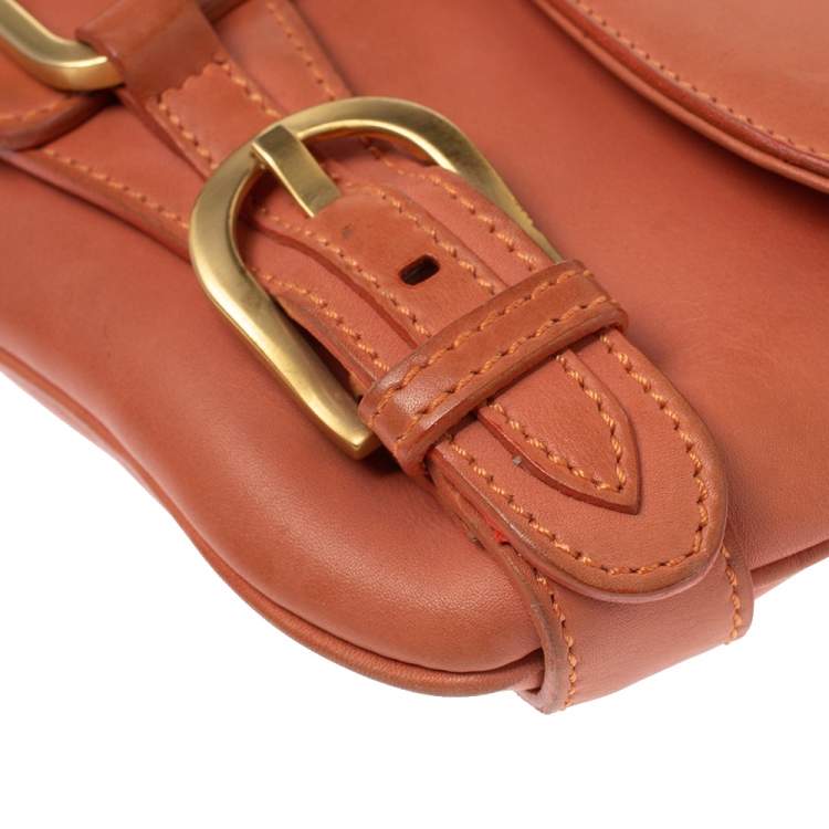 Pre Owned Jimmy Choo Orange Leather Tulita Chain Clutch
