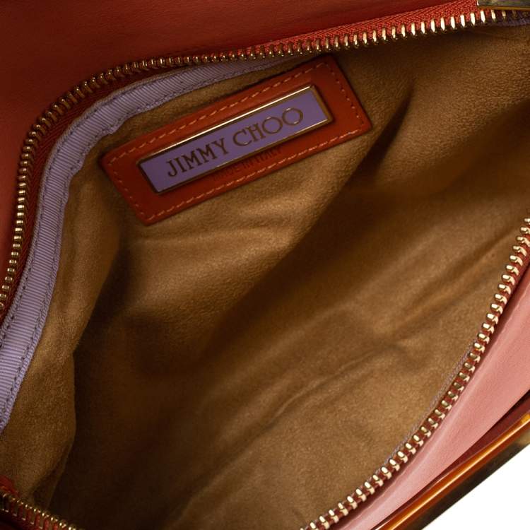 Pre Owned Jimmy Choo Orange Leather Tulita Chain Clutch