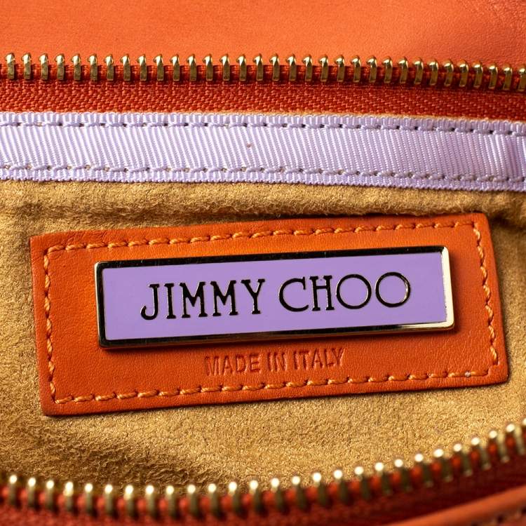 Pre Owned Jimmy Choo Orange Leather Tulita Chain Clutch