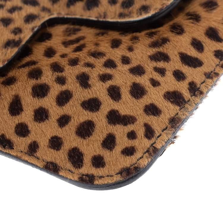 Pre Owned Jimmy Choo Beige/Black Leopard Print Calfhair and Leather Clutch