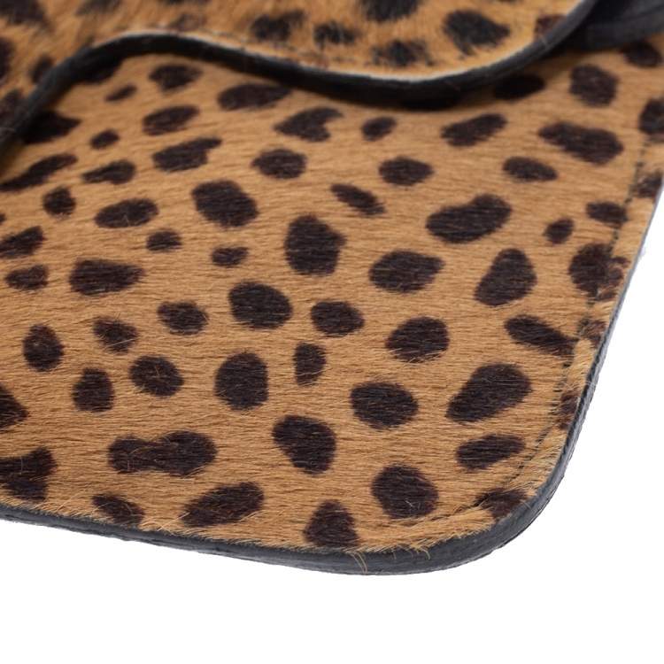 Pre Owned Jimmy Choo Beige/Black Leopard Print Calfhair and Leather Clutch