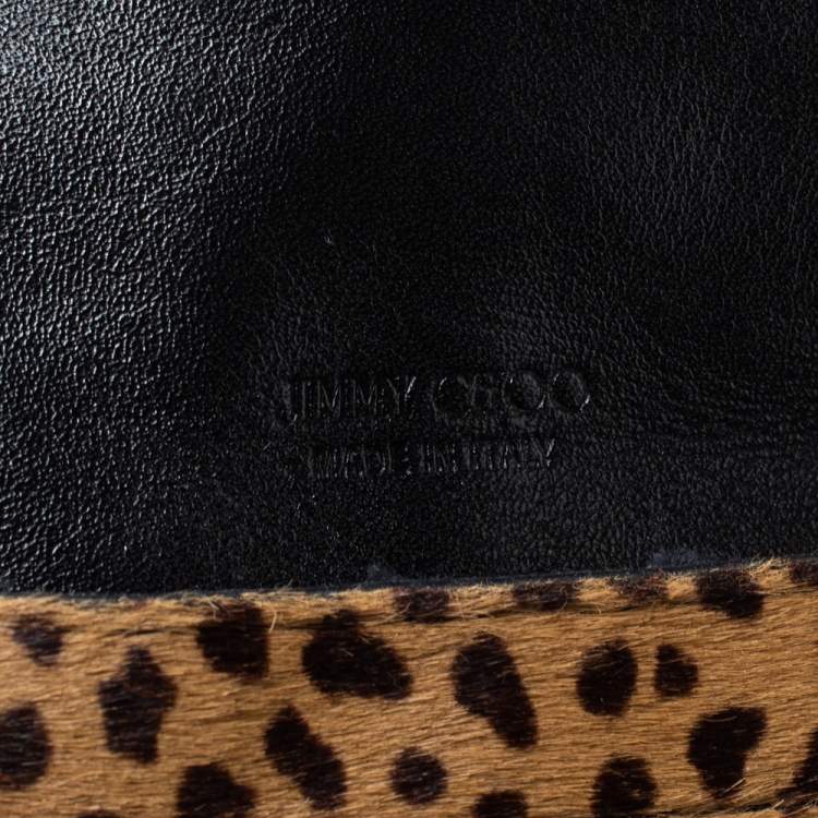 Pre Owned Jimmy Choo Beige/Black Leopard Print Calfhair and Leather Clutch