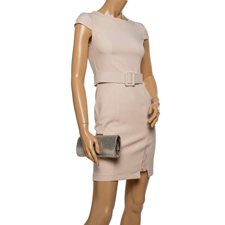 Pre Owned Jimmy Choo Gold Glitter Twill Tube Clutch