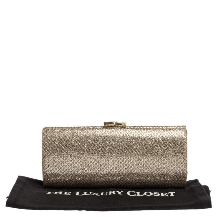 Pre Owned Jimmy Choo Gold Glitter Twill Tube Clutch