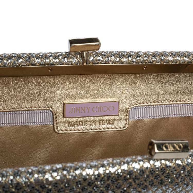 Pre Owned Jimmy Choo Gold Glitter Twill Tube Clutch