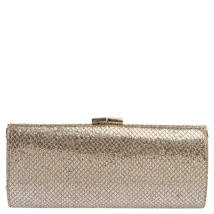 Pre Owned Jimmy Choo Gold Glitter Twill Tube Clutch