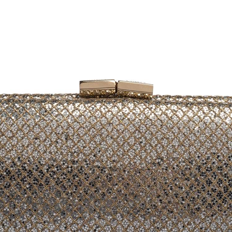 Pre Owned Jimmy Choo Gold Glitter Twill Tube Clutch