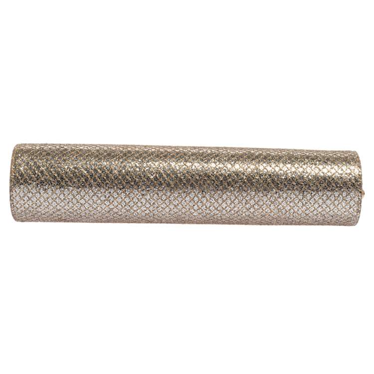 Pre Owned Jimmy Choo Gold Glitter Twill Tube Clutch