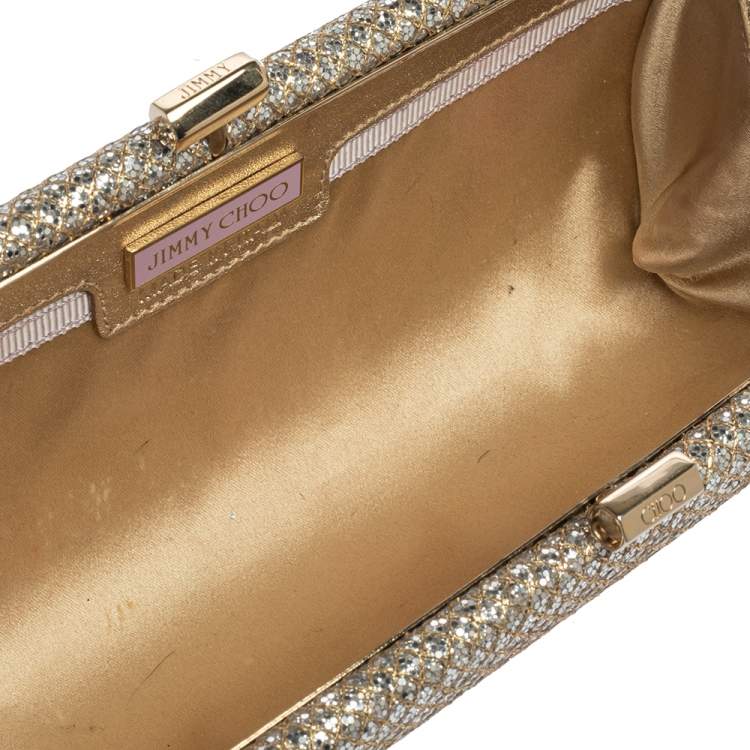 Pre Owned Jimmy Choo Gold Glitter Twill Tube Clutch