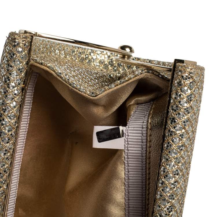Pre Owned Jimmy Choo Gold Glitter Twill Tube Clutch
