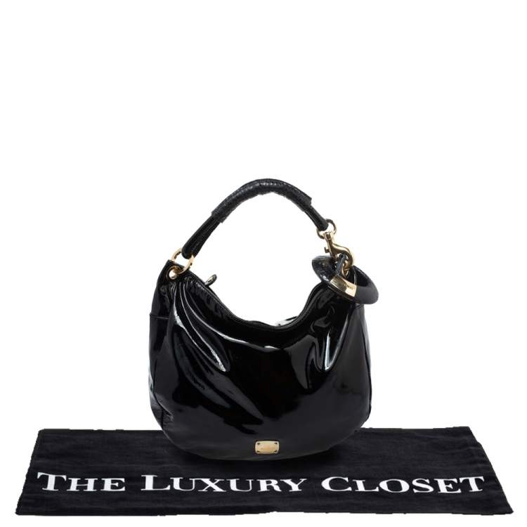 Pre Owned Jimmy Choo Black Patent Leather and Python Large Sky Hobo