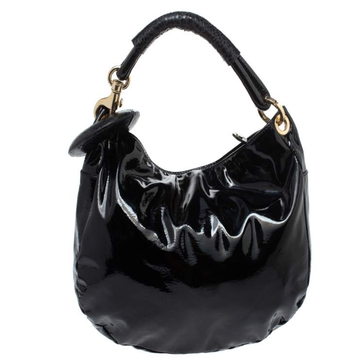 Pre Owned Jimmy Choo Black Patent Leather and Python Large Sky Hobo
