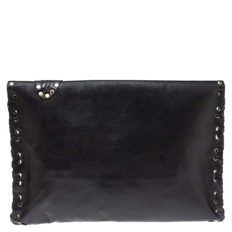 Pre Owned Jimmy Choo Black Studded Leather Flap Clutch