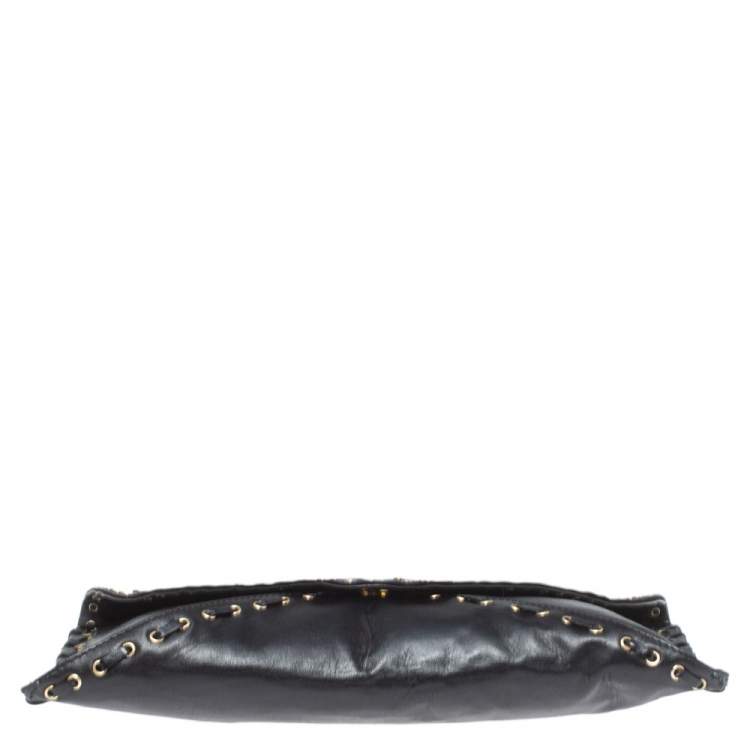Pre Owned Jimmy Choo Black Studded Leather Flap Clutch
