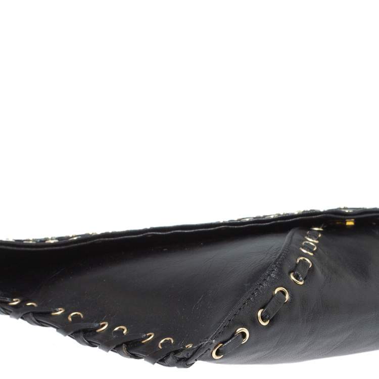 Pre Owned Jimmy Choo Black Studded Leather Flap Clutch