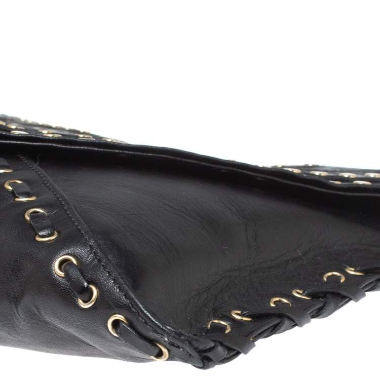 Pre Owned Jimmy Choo Black Studded Leather Flap Clutch