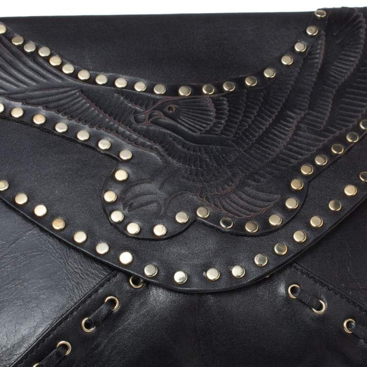 Pre Owned Jimmy Choo Black Studded Leather Flap Clutch