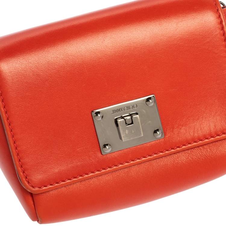 Pre Owned Jimmy Choo Orange Leather Mini Ruby Crossbody Bag