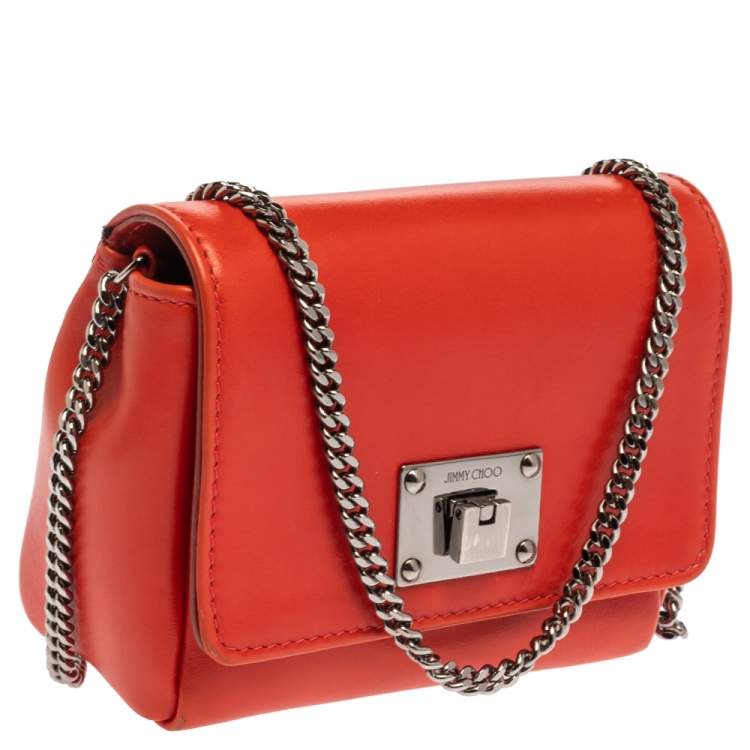 Pre Owned Jimmy Choo Orange Leather Mini Ruby Crossbody Bag