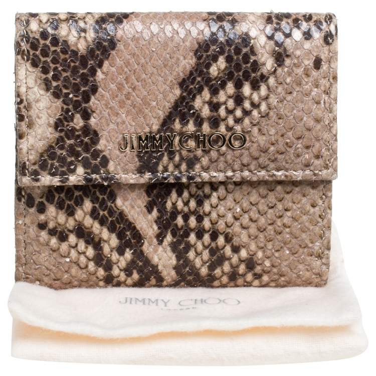 Pre Owned Jimmy Choo Beige Python Effect Leather French Flap Wallet