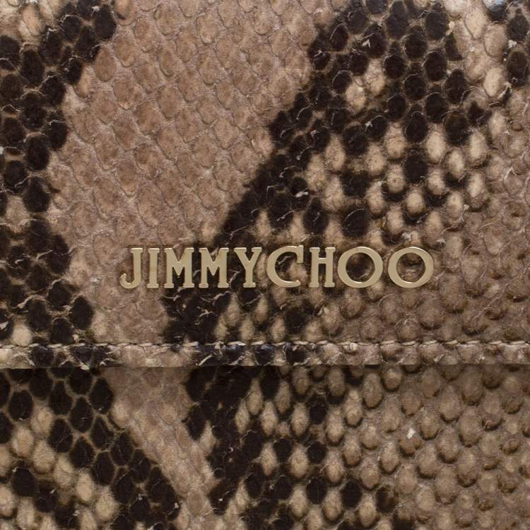 Pre Owned Jimmy Choo Beige Python Effect Leather French Flap Wallet