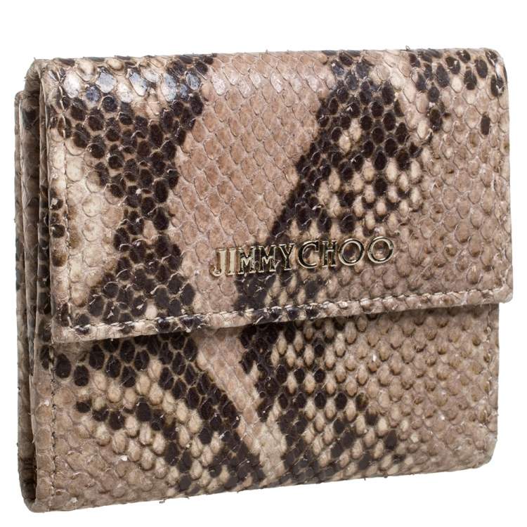 Pre Owned Jimmy Choo Beige Python Effect Leather French Flap Wallet