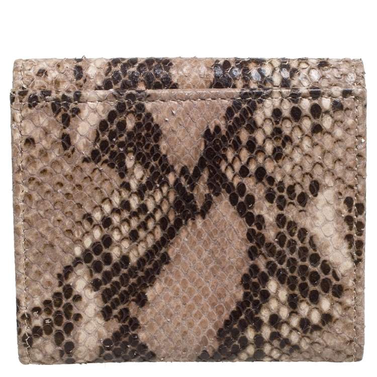 Pre Owned Jimmy Choo Beige Python Effect Leather French Flap Wallet