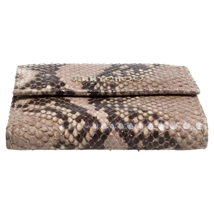 Pre Owned Jimmy Choo Beige Python Effect Leather French Flap Wallet