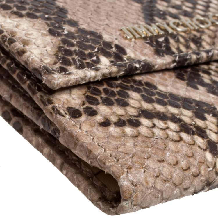 Pre Owned Jimmy Choo Beige Python Effect Leather French Flap Wallet