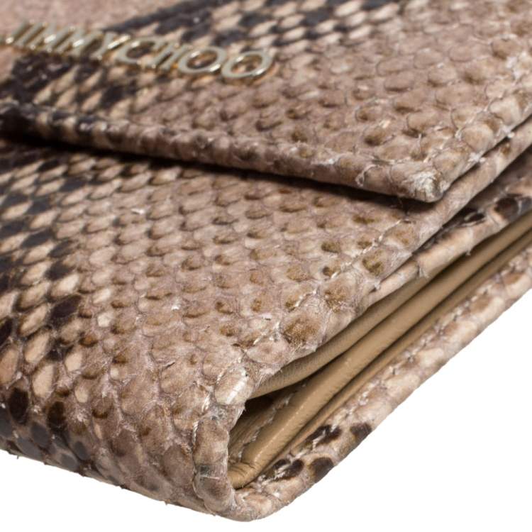 Pre Owned Jimmy Choo Beige Python Effect Leather French Flap Wallet
