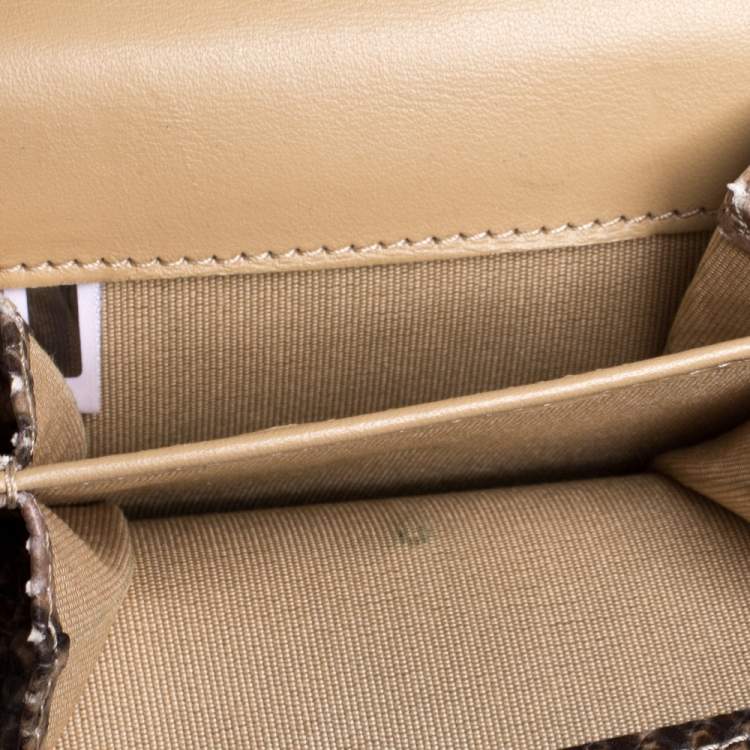 Pre Owned Jimmy Choo Beige Python Effect Leather French Flap Wallet
