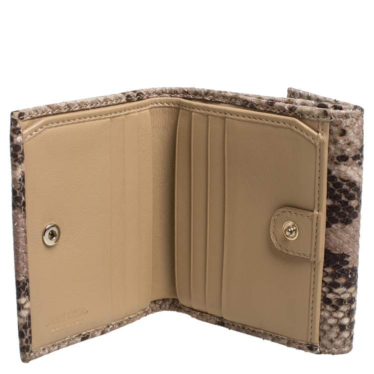 Pre Owned Jimmy Choo Beige Python Effect Leather French Flap Wallet