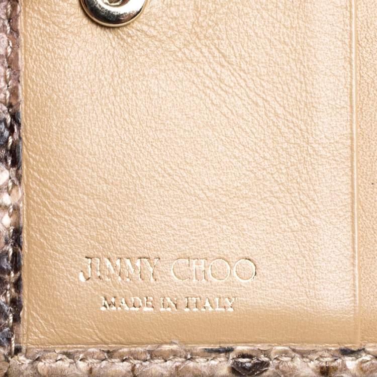 Pre Owned Jimmy Choo Beige Python Effect Leather French Flap Wallet