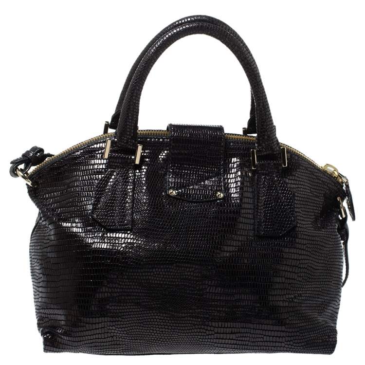Pre Owned Jimmy Choo Black Lizard Effect Leather Rosa Satchel