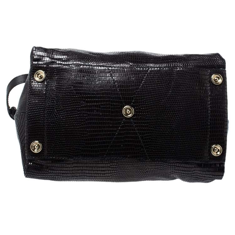 Pre Owned Jimmy Choo Black Lizard Effect Leather Rosa Satchel