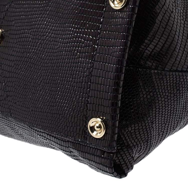 Pre Owned Jimmy Choo Black Lizard Effect Leather Rosa Satchel