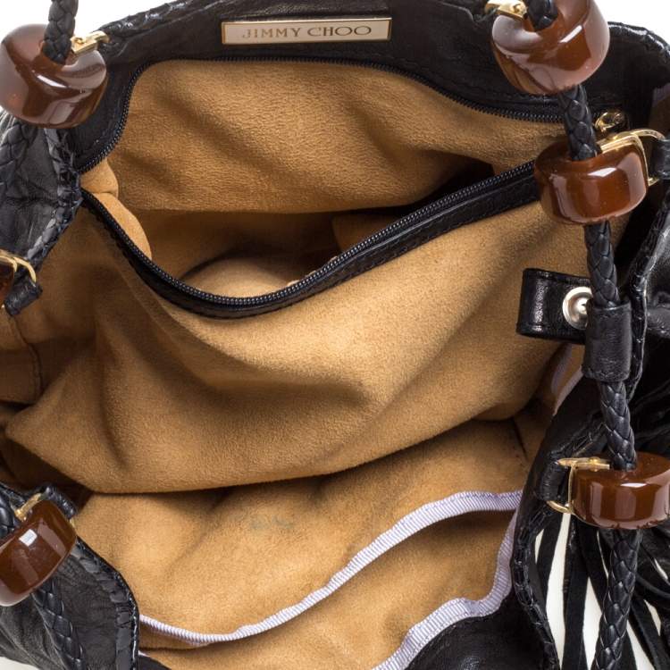 Pre Owned Jimmy Choo Black Crinkled Leather Roxana Hobo