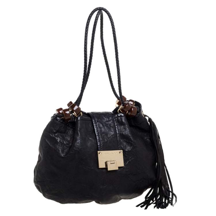 Pre Owned Jimmy Choo Black Crinkled Leather Roxana Hobo