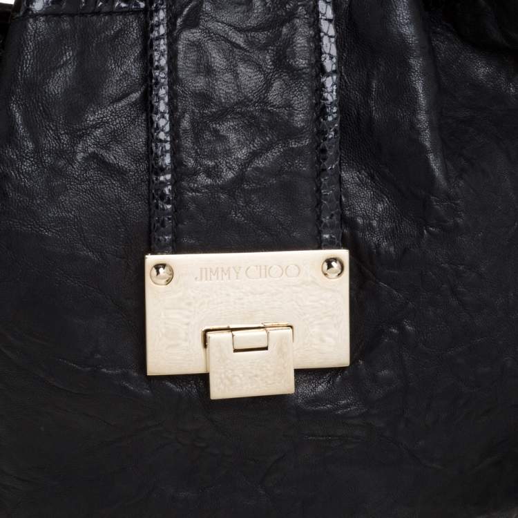 Pre Owned Jimmy Choo Black Crinkled Leather Roxana Hobo