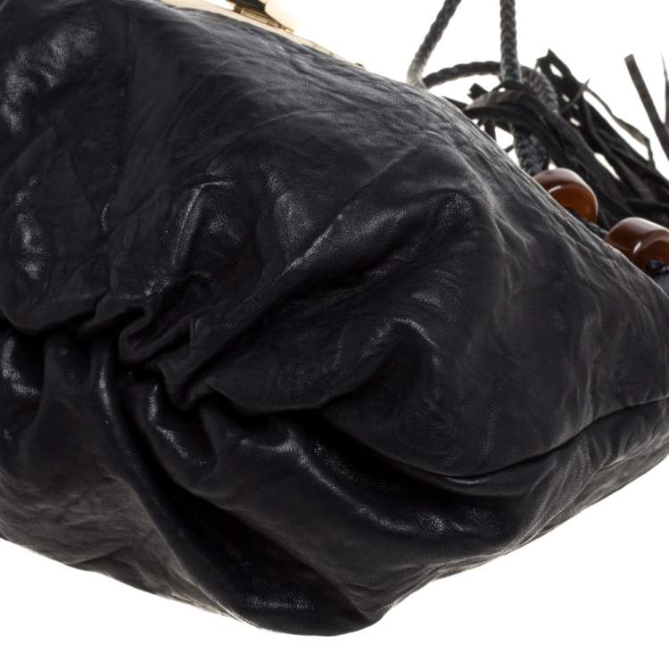 Pre Owned Jimmy Choo Black Crinkled Leather Roxana Hobo