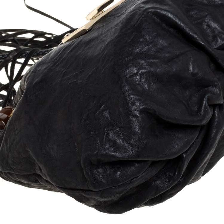 Pre Owned Jimmy Choo Black Crinkled Leather Roxana Hobo