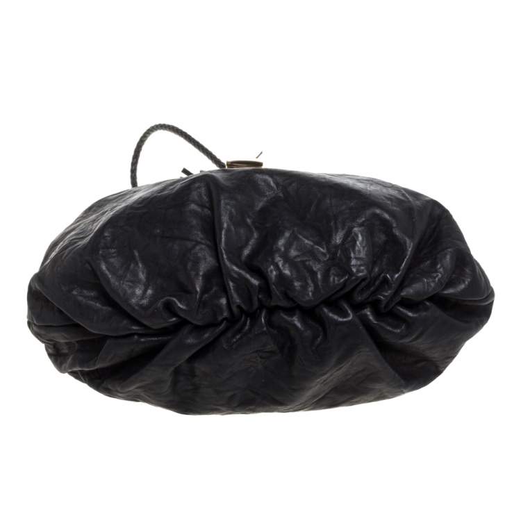 Pre Owned Jimmy Choo Black Crinkled Leather Roxana Hobo